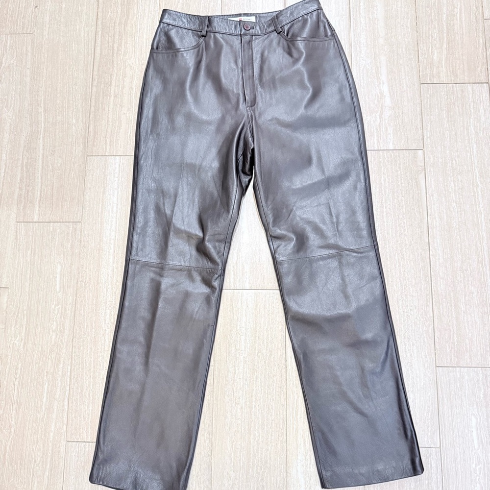 Straight Cut Leather Trouser Pants in Chocolate Brown